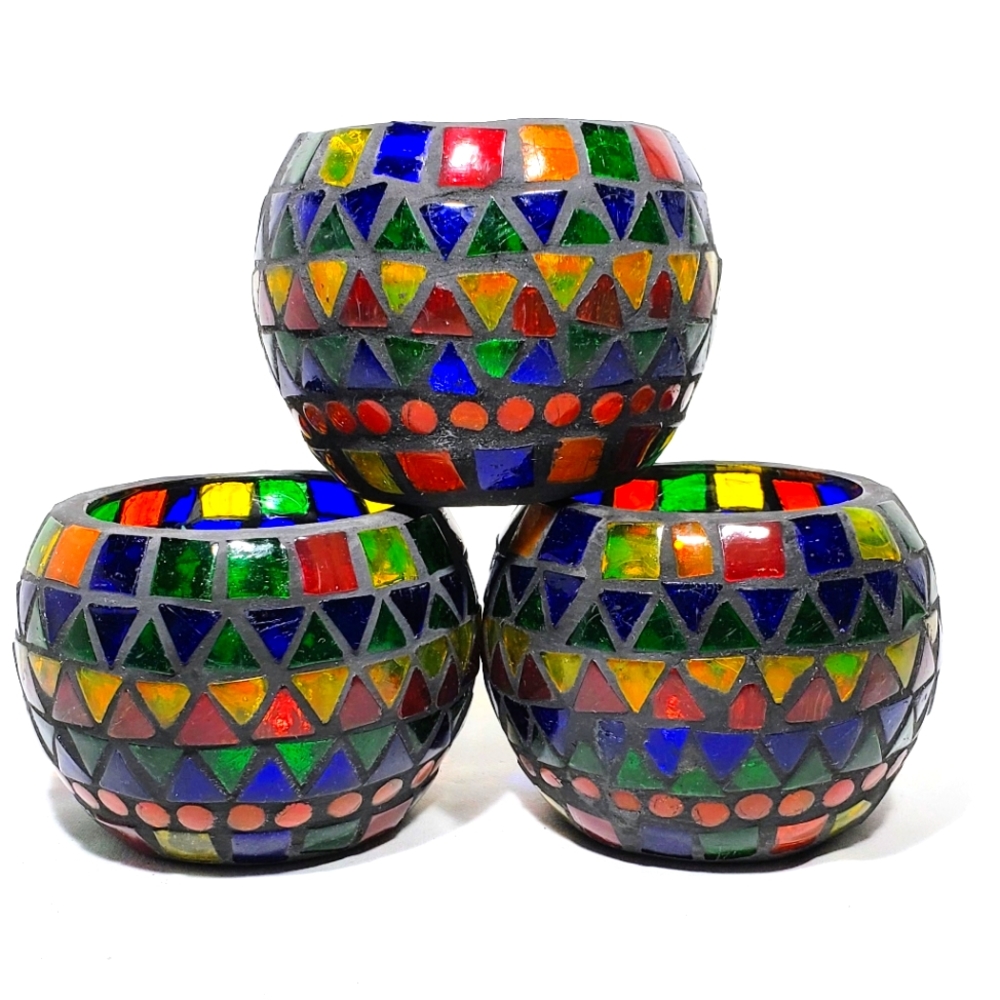 Stunning, geometric votive holders. Handcrafted in India. NWT